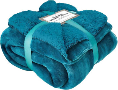 GC GAVENO CAVAILIA Sherpa Snug Blanket 200x240 Teal ,Soft Thermal Warm Cosy Throw Blanket For Sofas Large Bed & Settee