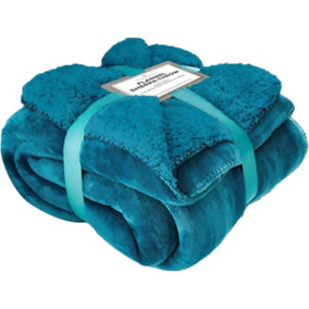 GC GAVENO CAVAILIA Sherpa Snug Blanket 200x240 Teal ,Soft Thermal Warm Cosy Throw Blanket For Sofas Large Bed & Settee