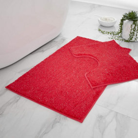 GC GAVENO CAVAILIA Shimmer Soft 2 Piece Bath Mat Set Deep Red Super Absorbent Non Slip Shower Mat