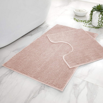 GC GAVENO CAVAILIA Shimmer Soft 2 Piece Bath Mat Set Pink Super Absorbent Non Slip Shower Mat