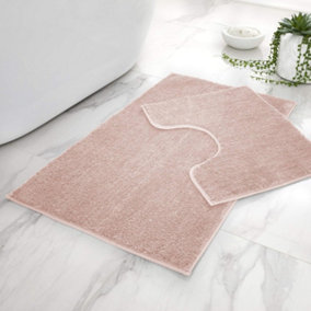 GC GAVENO CAVAILIA Shimmer Soft 2 Piece Bath Mat Set Pink Super Absorbent Non Slip Shower Mat