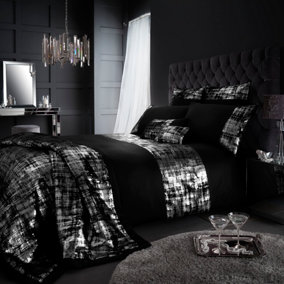 GC GAVENO CAVAILIA Shimmering Elegance Duvet cover bedding set black double 3PC with embriodery glitter pillowcase and quilt cover