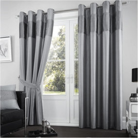 GC GAVENO CAVAILIA Shiny Stripe Aura Curtains 66x72 Charcoal For Living Room Ring Top Window Panels With Matching Tie Backs