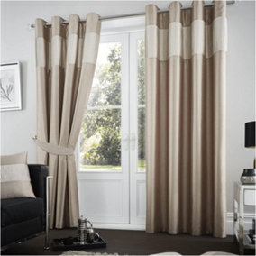 GC GAVENO CAVAILIA Shiny Stripe Aura Curtains 66x72 Mink For Living Room Ring Top Window Panels With Matching Tie Backs