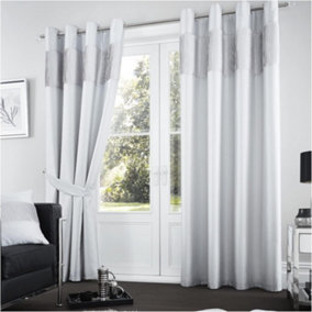 GC GAVENO CAVAILIA Shiny Stripe Aura Curtains 66x72 Silver For Living Room Ring Top Window Panels With Matching Tie Backs