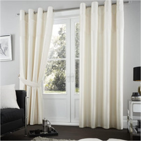 GC GAVENO CAVAILIA Shiny Stripe Aura Curtains 90x90 Cream For Living Room Ring Top Window Panels With Matching Tie Backs