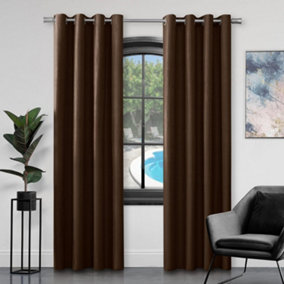 GC GAVENO CAVAILIA Silk Sheen Eyelet Curtain 66x54 Chocolate 100% Polyester Ring Top Fully Lined Drapes