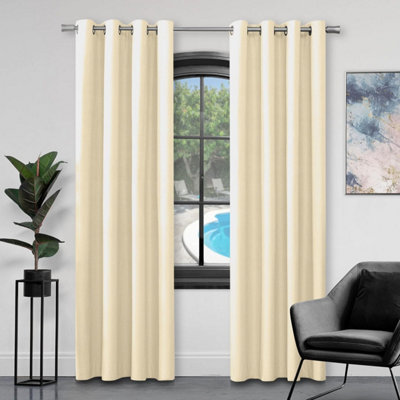 GC GAVENO CAVAILIA Silk Sheen Eyelet Curtain 66x54 Cream 100% Polyester Ring Top Fully Lined Drapes