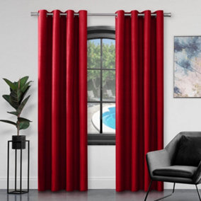 GC GAVENO CAVAILIA Silk Sheen Eyelet Curtain 66x54 Deep Red 100% Polyester Ring Top Fully Lined Drapes