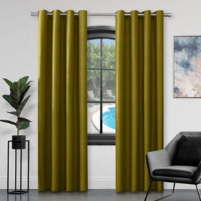 GC GAVENO CAVAILIA Silk Sheen Eyelet Curtain 66x54 Moss Green 100% Polyester Ring Top Fully Lined Drapes