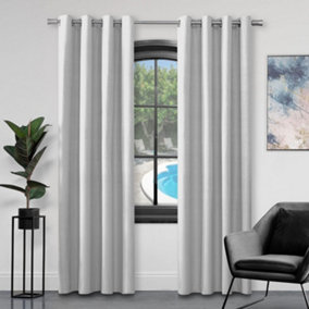GC GAVENO CAVAILIA Silk Sheen Eyelet Curtain 66x54 Silver 100% Polyester Ring Top Fully Lined Drapes