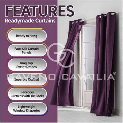 GC GAVENO CAVAILIA Silk Sheen Eyelet Curtain 66x72 Aubergine 100