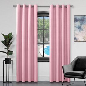 GC GAVENO CAVAILIA Silk Sheen Eyelet Curtain 66x90 Blush Pink 100% Polyester Ring Top Fully Lined Drapes