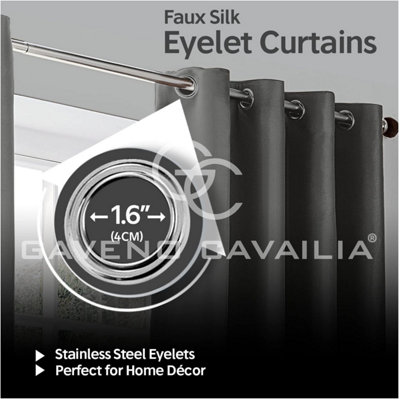 GC GAVENO CAVAILIA Silk Sheen Eyelet Curtain 66x90 Charcoal 100% Polyester Ring Top Fully Lined Drapes