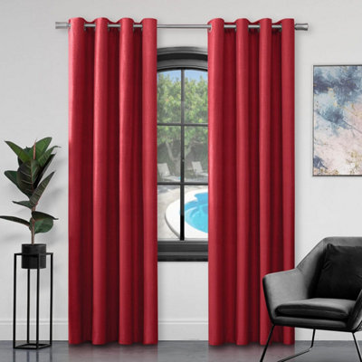 GC GAVENO CAVAILIA Silk Sheen Eyelet Curtain 90x90 Magenta 100% Polyester Ring Top Fully Lined Drapes