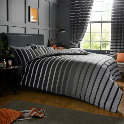 GC GAVENO CAVAILIA striped duvet cover bedding set grey king 3PC linen bedding set