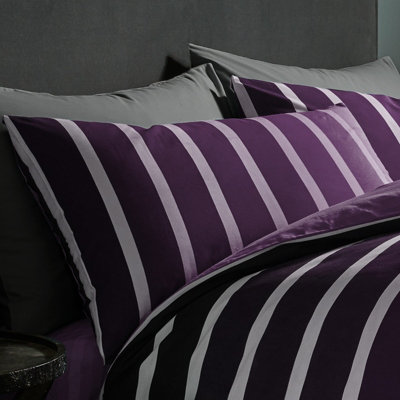 GC GAVENO CAVAILIA striped duvet cover bedding set purple king 3PC linen bedding set