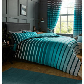 GC GAVENO CAVAILIA striped duvet cover bedding set teal double 3PC linen bedding set.