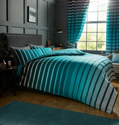 GC GAVENO CAVAILIA striped duvet cover bedding set teal double 3PC linen bedding set