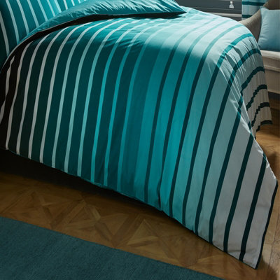 GC GAVENO CAVAILIA striped duvet cover bedding set teal double 3PC linen bedding set