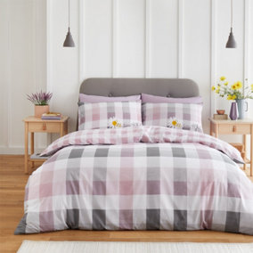 GC GAVENO CAVAILIA sunshine checkered duvet cover bedding set blush pink double 3PC with reversible checked printed quilt cover