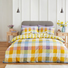 GC GAVENO CAVAILIA sunshine checkered duvet cover bedding set multi double 3PC with reversible checked printed quilt cover