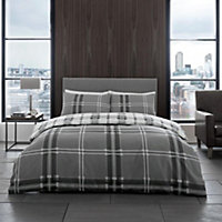 GC GAVENO CAVAILIA swiss cheked duvet cover bedding set grey single 2PC with reversible checkered print quilt cover