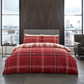GC GAVENO CAVAILIA swiss cheked duvet cover bedding set red double 3PC with reversible checkered print quilt cover