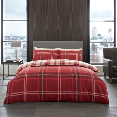 GC GAVENO CAVAILIA swiss cheked duvet cover bedding set red single 2PC with reversible checkered print quilt cover