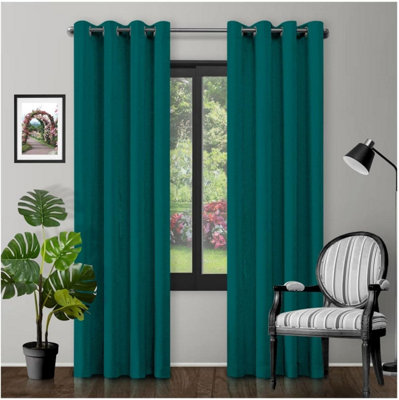 GC GAVENO CAVAILIA Teal Blackout Eyelet Curtains 66x72 Inches 80-90% ...