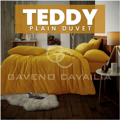 GC GAVENO CAVAILIA Teddy Bear Fleece Double Ochre Duvet Set With Matching Pillowcase Fluffy Warm Cosy Super Soft Bedding set DIY at B Q