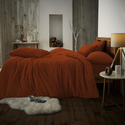 GC GAVENO CAVAILIA Teddy Bear Fleece King Orange Duvet Set With Matching Pillowcase Fluffy Warm & Cosy Super Soft Bedding set