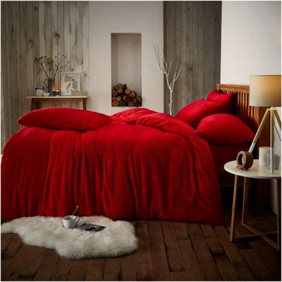 GC GAVENO CAVAILIA Teddy Bear Fleece King Red Duvet Set With Matching Pillowcase Fluffy Warm & Cosy Super Soft Bedding set