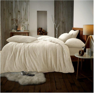 GC GAVENO CAVAILIA Teddy Bear Fleece Single Cream Duvet Set With Matching Pillowcase Fluffy Warm & Cosy Super Soft Bedding set
