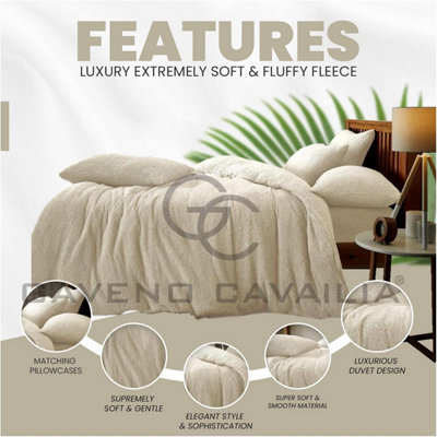 GC GAVENO CAVAILIA Teddy Bear Fleece Single Cream Duvet Set With Matching Pillowcase Fluffy Warm & Cosy Super Soft Bedding set