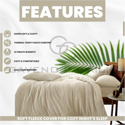 GC GAVENO CAVAILIA Teddy Bear Fleece Single Cream Duvet Set With Matching Pillowcase Fluffy Warm & Cosy Super Soft Bedding set