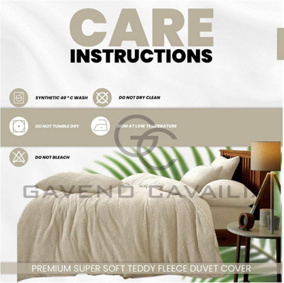 GC GAVENO CAVAILIA Teddy Bear Fleece Single Cream Duvet Set With Matching Pillowcase Fluffy Warm & Cosy Super Soft Bedding set