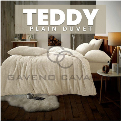 GC GAVENO CAVAILIA Teddy Bear Fleece Single Cream Duvet Set With Matching Pillowcase Fluffy Warm & Cosy Super Soft Bedding set