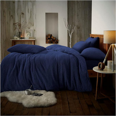GC GAVENO CAVAILIA Teddy Bear Fleece Single Navy Duvet Set With Matching Pillowcase Fluffy Warm & Cosy Super Soft Bedding set