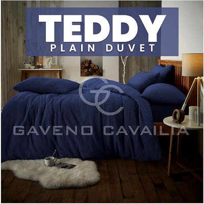 GC GAVENO CAVAILIA Teddy Bear Fleece Single Navy Duvet Set With Matching Pillowcase Fluffy Warm & Cosy Super Soft Bedding set
