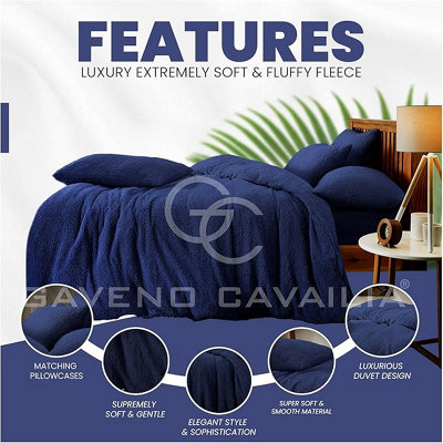 GC GAVENO CAVAILIA Teddy Bear Fleece Single Navy Duvet Set With Matching Pillowcase Fluffy Warm & Cosy Super Soft Bedding set