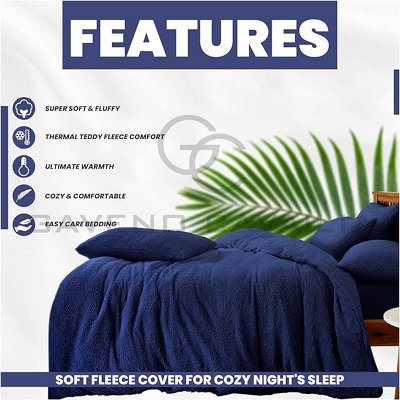 GC GAVENO CAVAILIA Teddy Bear Fleece Single Navy Duvet Set With Matching Pillowcase Fluffy Warm & Cosy Super Soft Bedding set