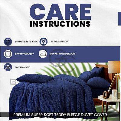 GC GAVENO CAVAILIA Teddy Bear Fleece Single Navy Duvet Set With Matching Pillowcase Fluffy Warm & Cosy Super Soft Bedding set
