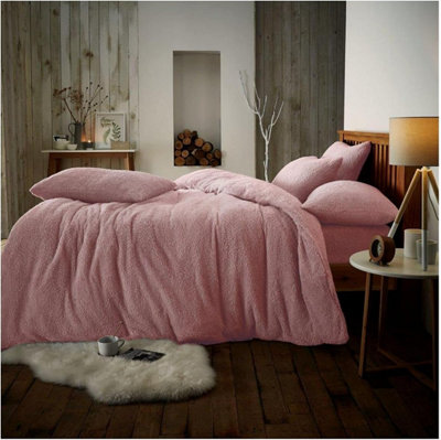GC GAVENO CAVAILIA Teddy Bear Fleece Single Pink Duvet Set With Matching Pillowcase Fluffy Warm & Cosy Super Soft Bedding set