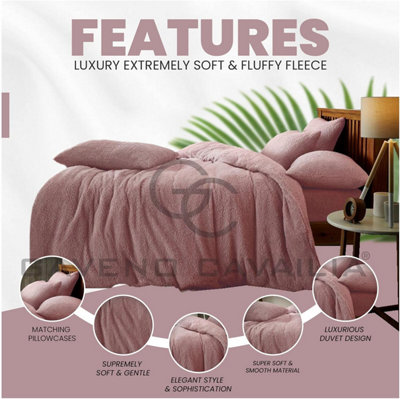 GC GAVENO CAVAILIA Teddy Bear Fleece Single Pink Duvet Set With Matching Pillowcase Fluffy Warm & Cosy Super Soft Bedding set
