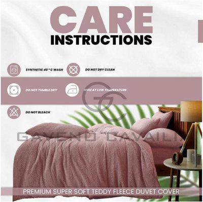 GC GAVENO CAVAILIA Teddy Bear Fleece Single Pink Duvet Set With Matching Pillowcase Fluffy Warm & Cosy Super Soft Bedding set