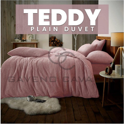 GC GAVENO CAVAILIA Teddy Bear Fleece Single Pink Duvet Set With Matching Pillowcase Fluffy Warm & Cosy Super Soft Bedding set