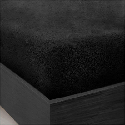 GC GAVENO CAVAILIA Teddy Bear Plain Fitted Sheet Double Black Fleece Thermal Warm Super Soft & Warm Fluffy Fitted Bed sheet