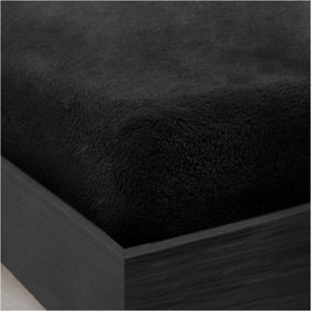 GC GAVENO CAVAILIA Teddy Bear Plain Fitted Sheet Double Black Fleece Thermal Warm Super Soft & Warm Fluffy Fitted Bed sheet