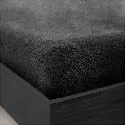 GC GAVENO CAVAILIA Teddy Bear Plain Fitted Sheet Double Charcoal Fleece Thermal Warm Super Soft & Warm Fluffy Fitted Bed sheet